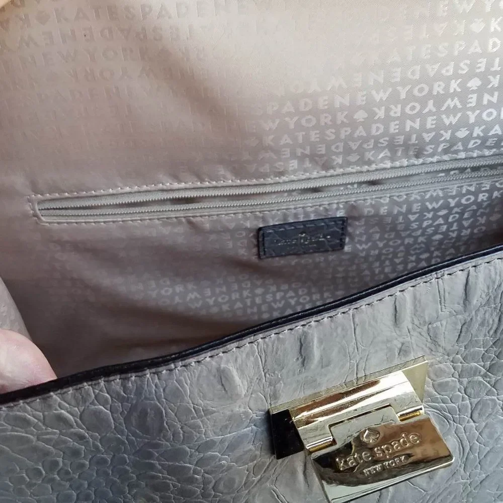 Kate Spade Gray Leather Faux Croc Orchard Valley Sinclair Handbag